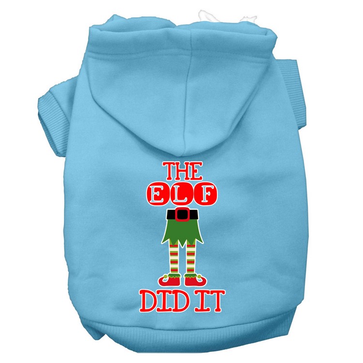 The Elf Did It Screen Print Dog Hoodie Baby Blue XS